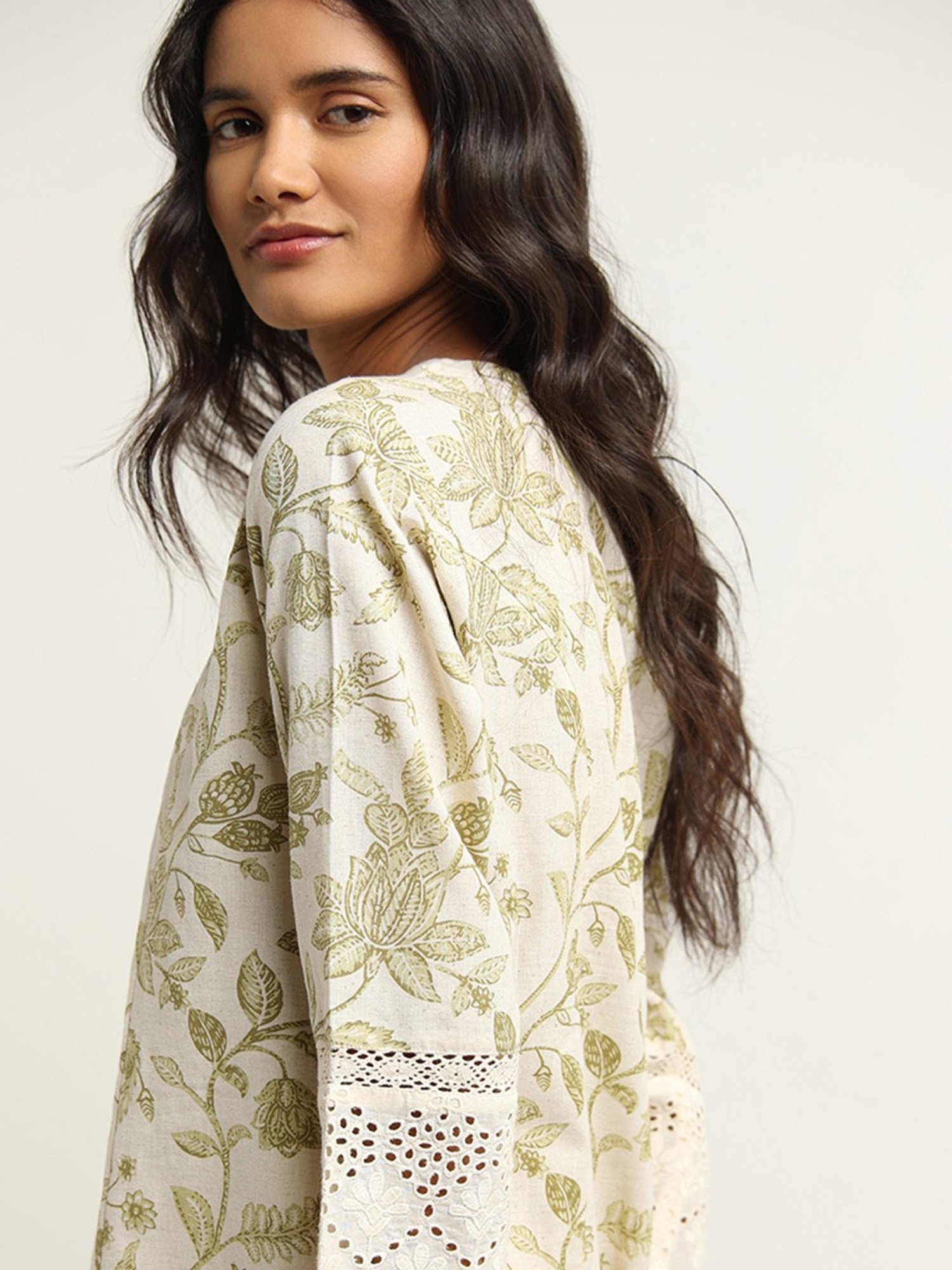Utsa by Westside Green Floral Print Kurta
