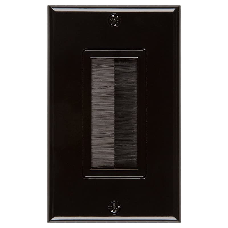 Brush Wall Plate [UL Listed], with Single Gang Low Voltage Mounting Bracket Device (Black Kit) (2, Black Kit)
