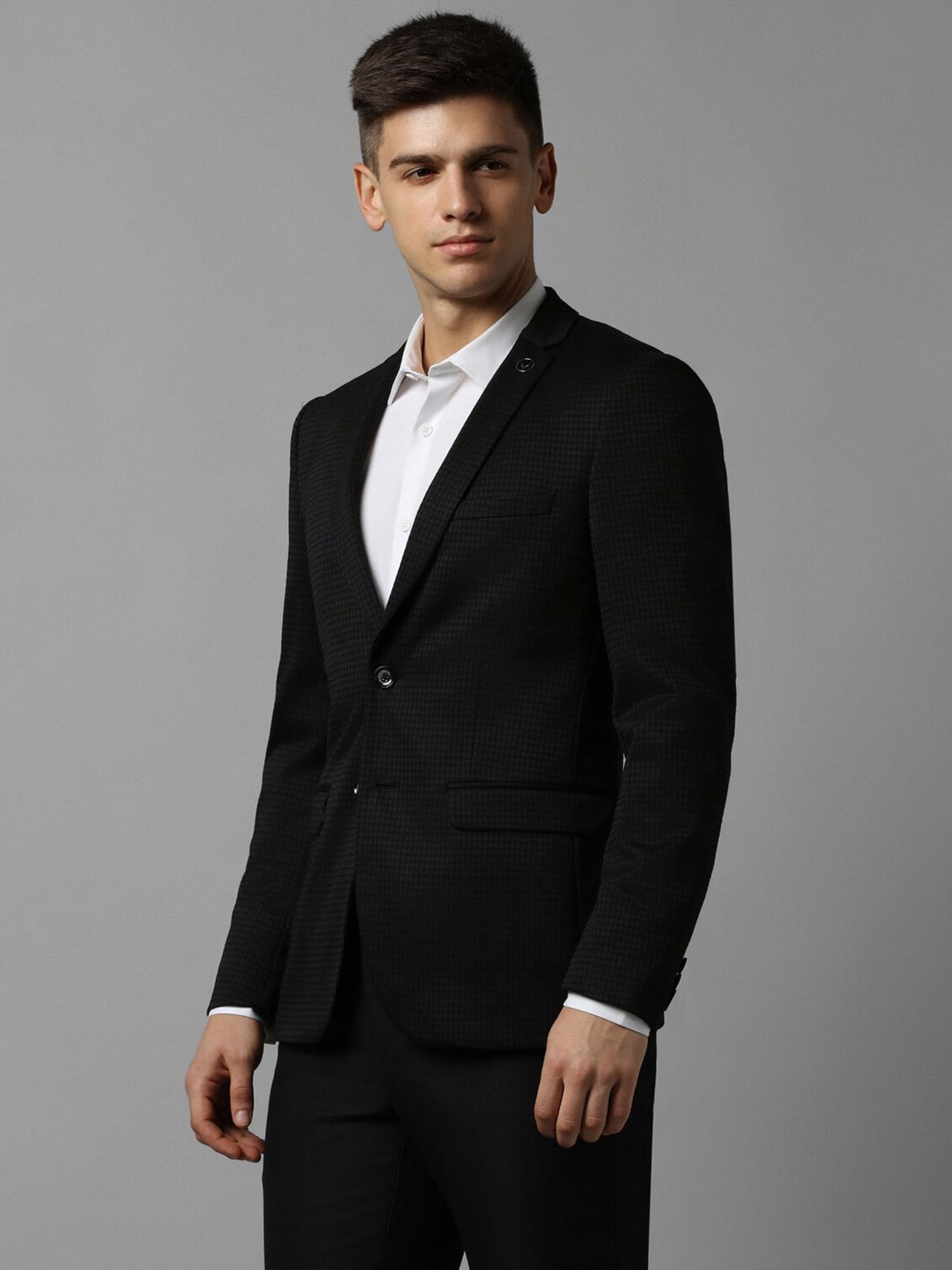 Allen Solly Black Slim Fit Checks Blazer