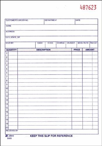 Adams Carbonless Sales Order Books - 50 Sheet(s) - 3 Part - Carbonless - 8.43" x 5.56" Sheet Size - Assorted - 1Each