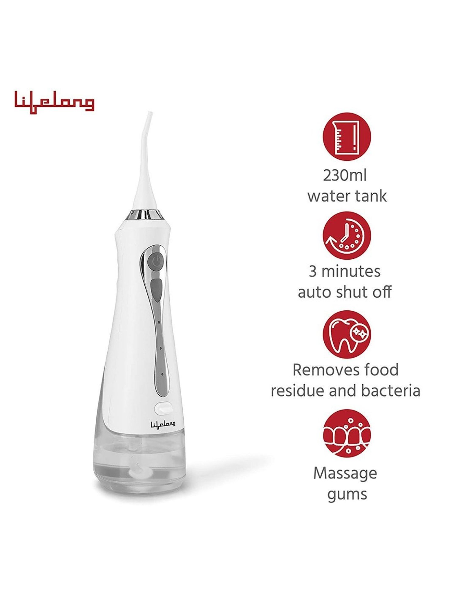 Lifelong LLDC36 Rechargeable Water Teeth Flosser (White)