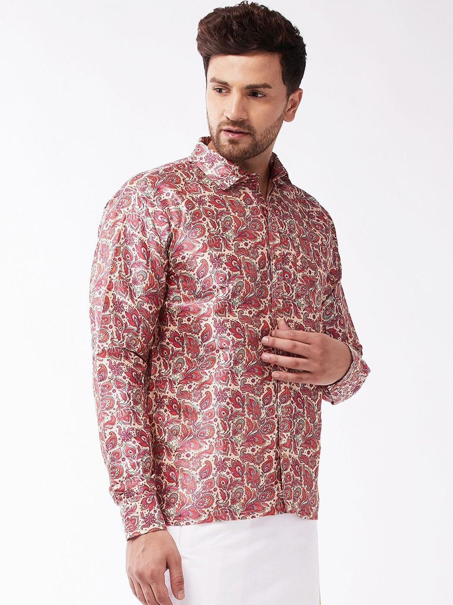 Vastramay Pink Straight Fit Printed Shirts