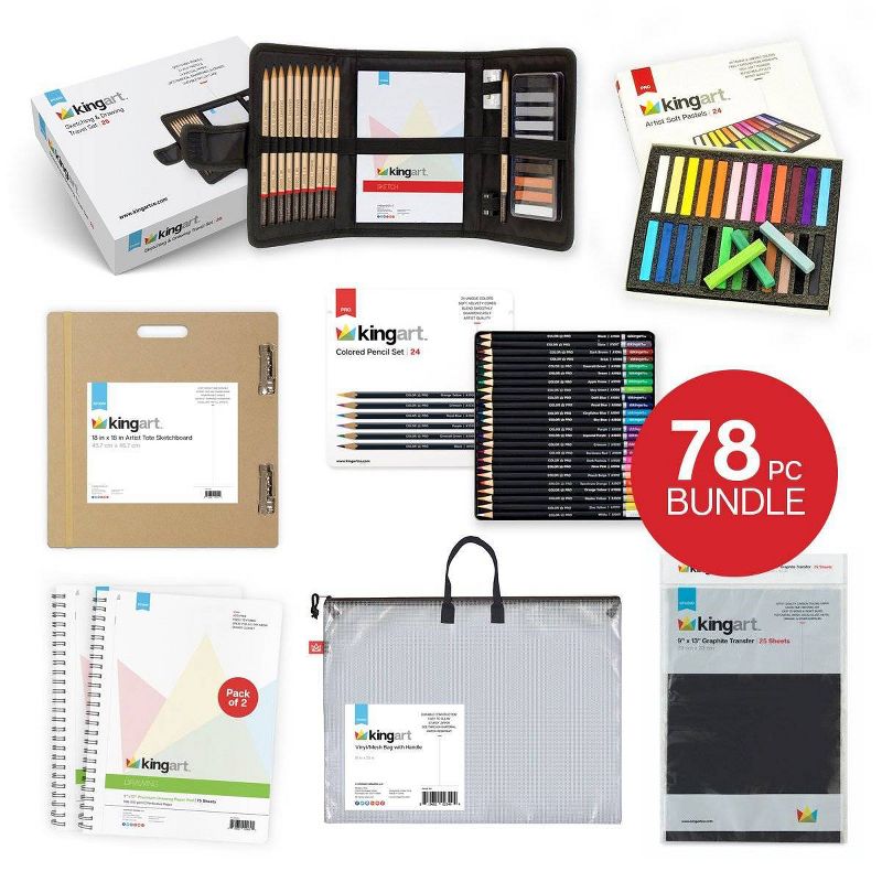 Kingart 78ct Travel Sketch & Draw w/Storage Bag Bundle