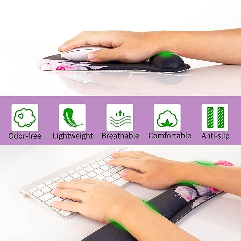 Keyboard Wrist Rest Pad and Mouse Wrist Rest Support Mouse Pad SetDurable Comfortable Lightweight for Easy Typing Pain ReliefErgonomic Support Rose