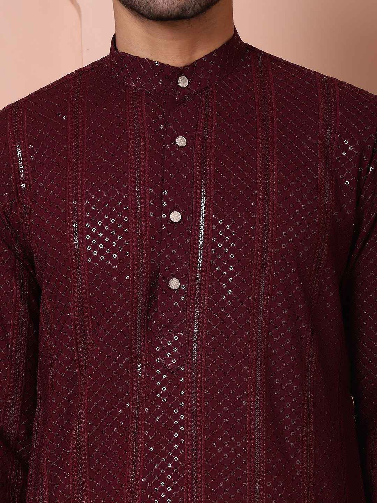 Jompers Purple Ragular Fit Embroidered Kurta Bottom Set