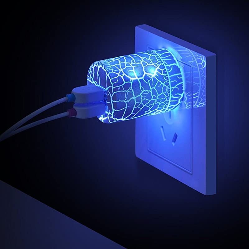 USB Wall Charger, Wall Fast Charger with Foldable Travel Plug for iPhone 11/Xs/XS MAX/XR/X/8/7, Samsung, LG, HTC, Kindle, PS4, 2 USB Wall Charger 5V/2.1A Wall Charger Block with Blue Night Light