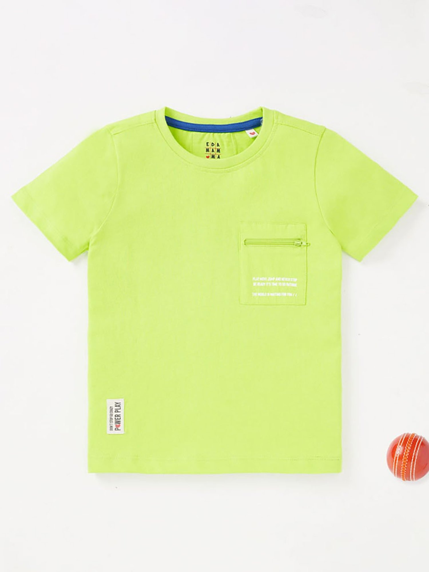 Ed-a-Mamma Kids Neon Green Solid T-Shirt