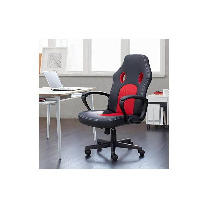 Office Chair Leather Desk Gaming Chair, High Back Ergonomic Adjustable Racing Chair,Task Swivel Executive Computer Chair Headrest and Lumbar Support (Red)
