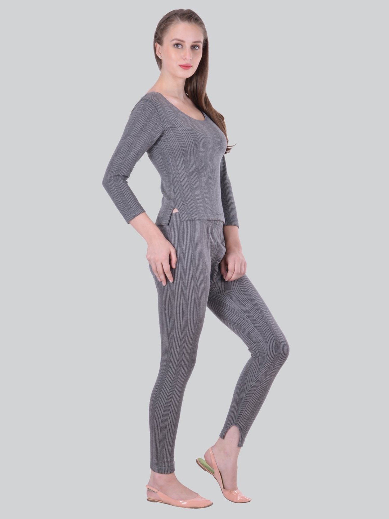LUX Inferno Grey Striped Top Leggings Set