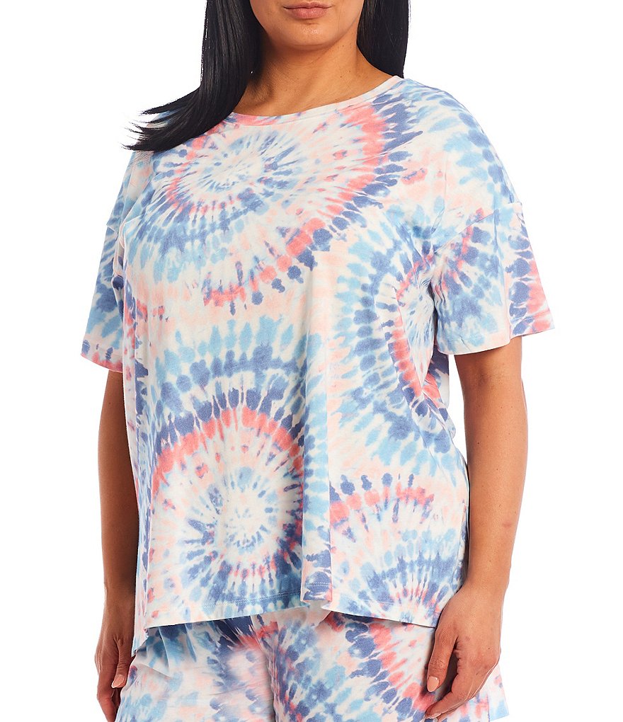 Jasmine & Ginger Plus Tie Dye Print Jersey Knit Coordinating Sleep Tee