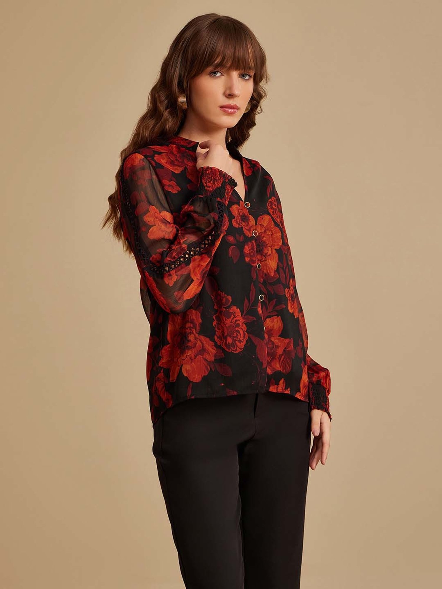 Kazo Rust Floral Print Top