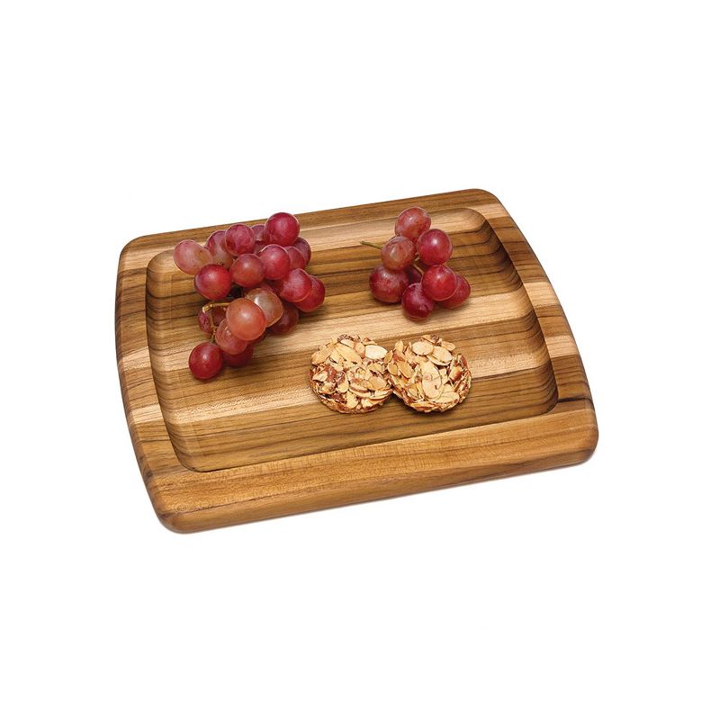 Lipper International Teak Edge Grain Wooden Serving Platter Cutting Board, Brown