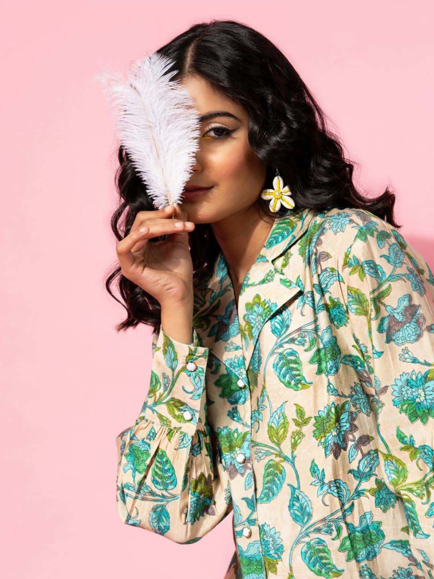 Libas Beige Printed Silk Blend Co-Ords