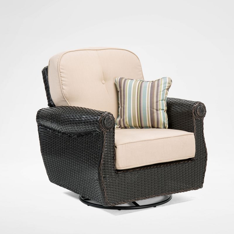 La-Z-Boy Outdoor Breckenridge 1pc Wicker Outdoor Swivel Rocker Set with Sunbrella Spectrum Sand Cushion