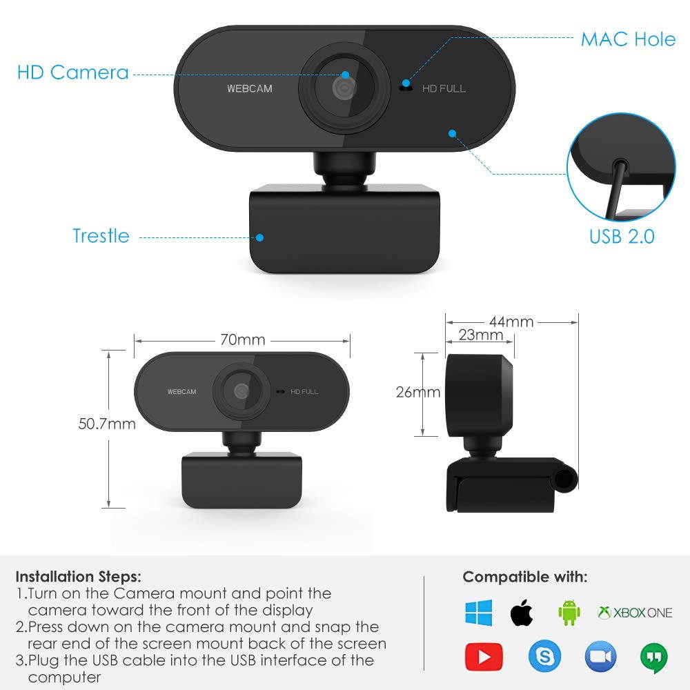 Webcam with Microphone,1080P Full HD PC Laptop Desktop Web Camera,USB Computer Camera for Video Conferencing, Recording, and Streaming