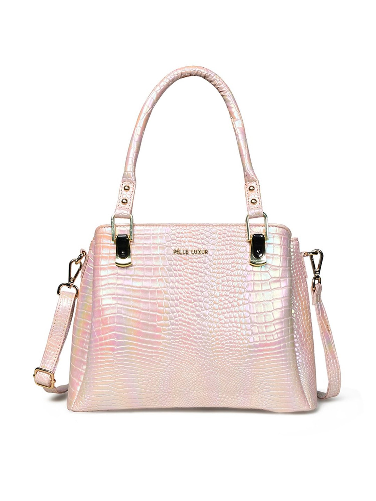PELLE LUXUR Light Pink Animal Effect Medium Satchel