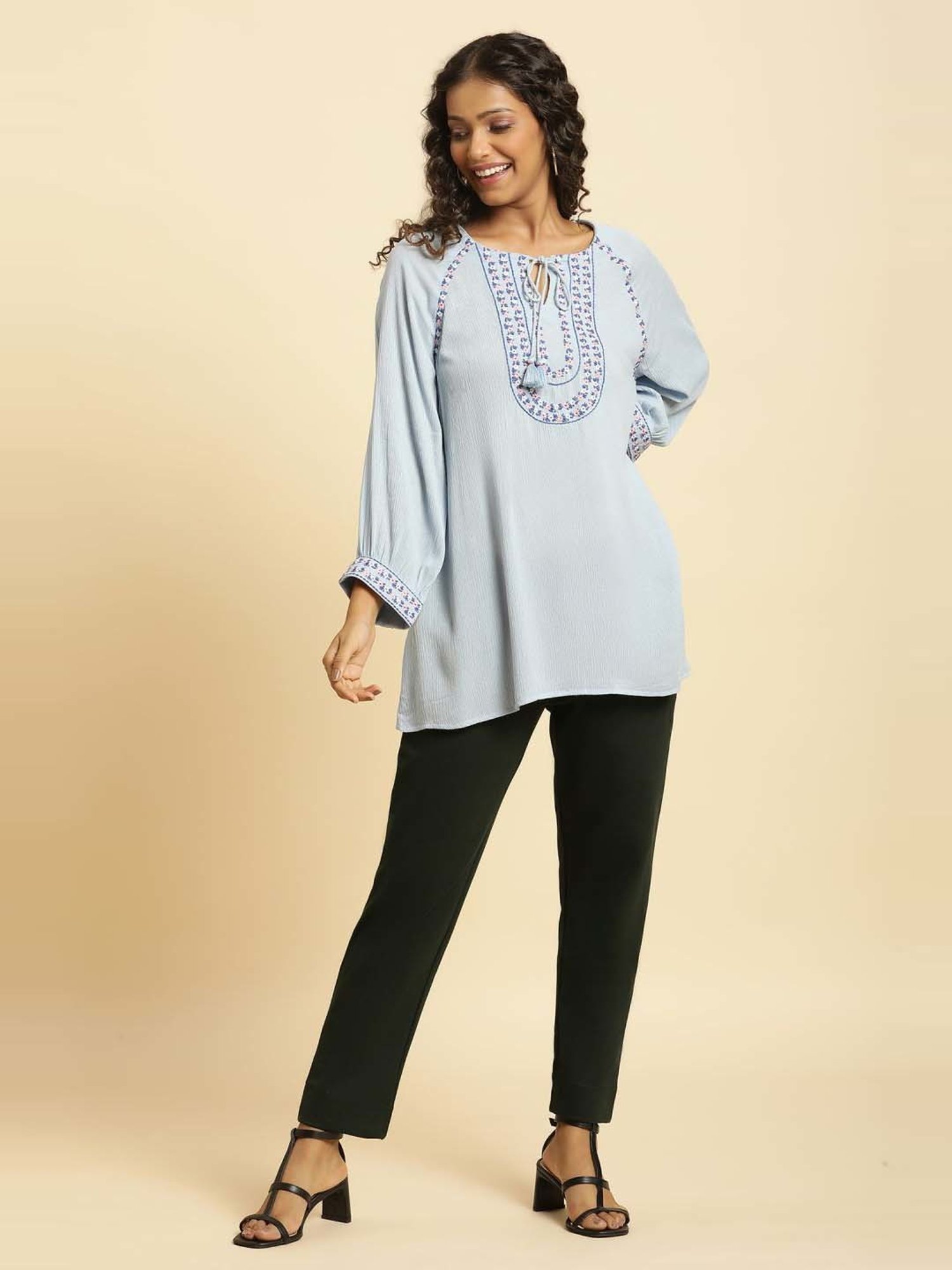 W Blue Embroidered Top