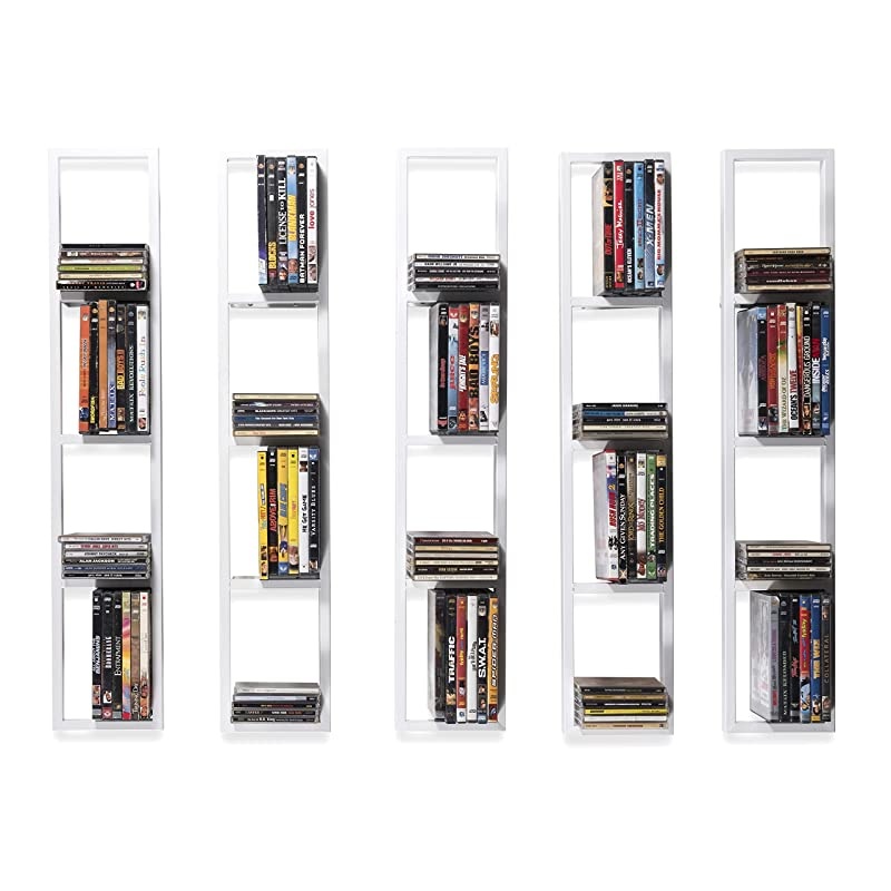 White Floating Shelves for Wall, 34 Inch Video Games CD DVD Storage Shelves, Metal Media Storage Shelf Set of 5