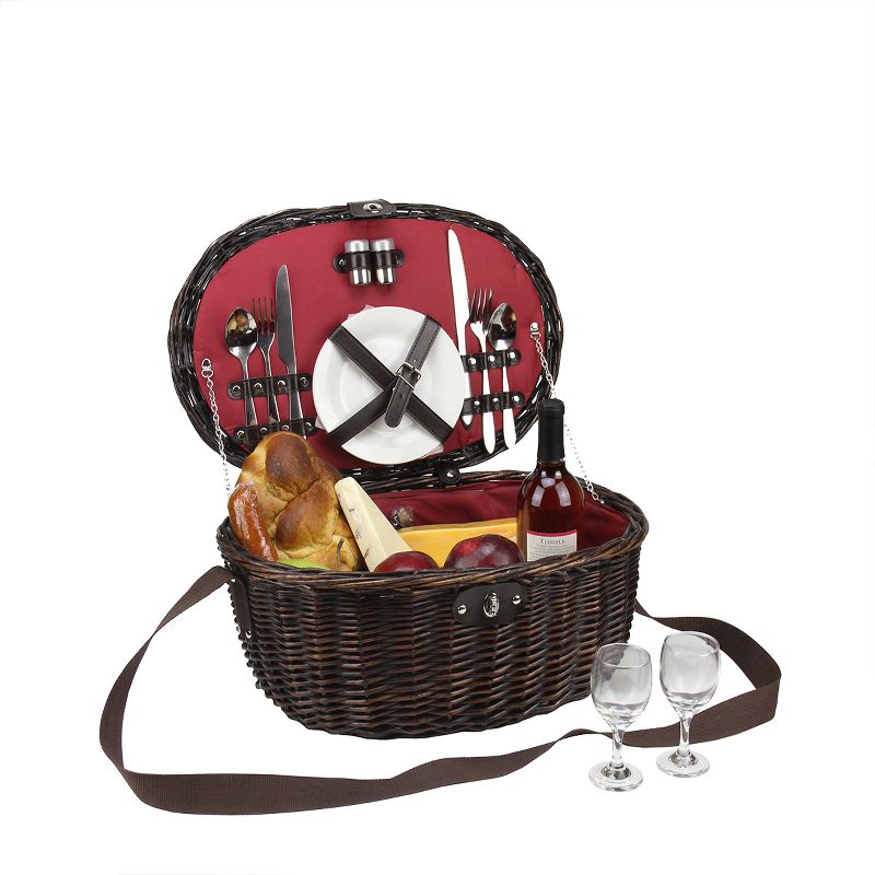 Picnic at Ascot Insulated Picnic Basket/Cooler Fully Equipped with Service for 2 - Trellis Green