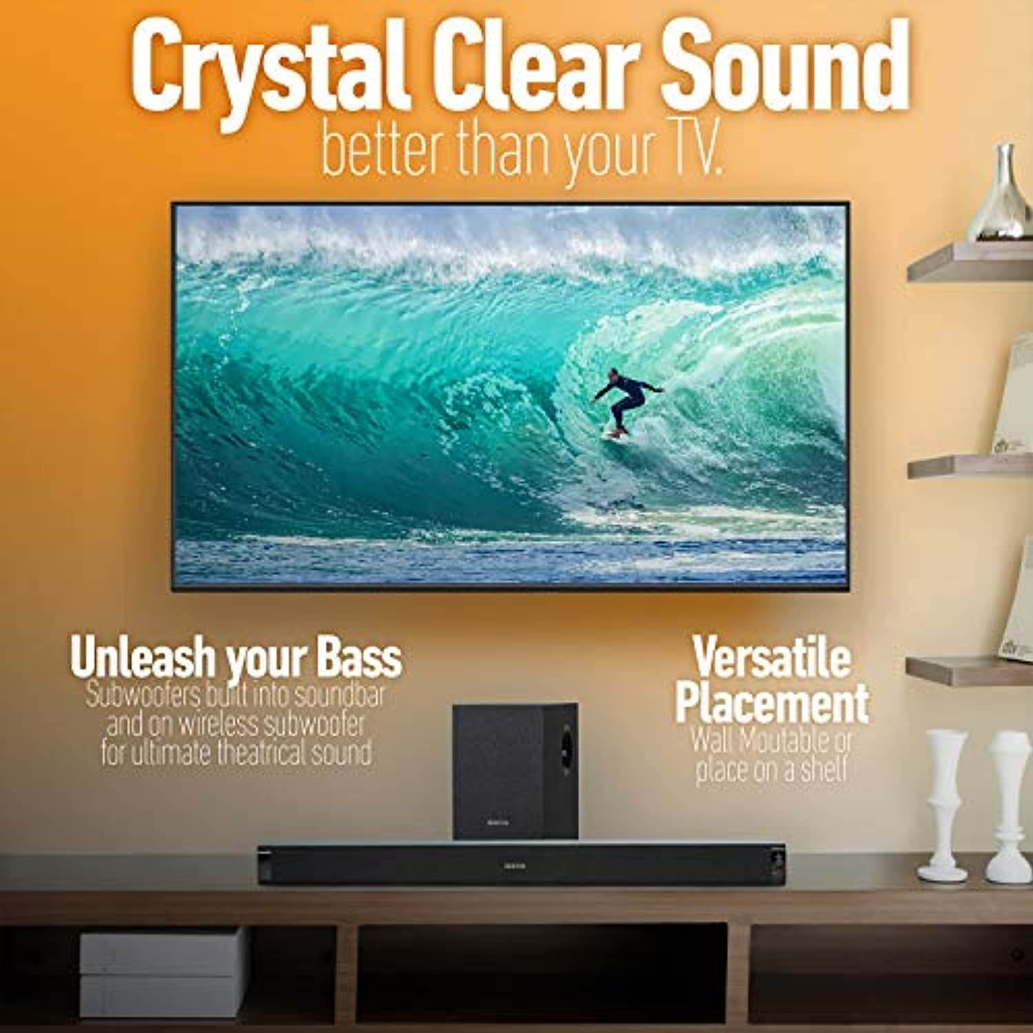 Deco Home 60W Soundbar with Subwoofer - Premium 2.1 Channel Audio - Wireless Connectivity (SB100BLK)