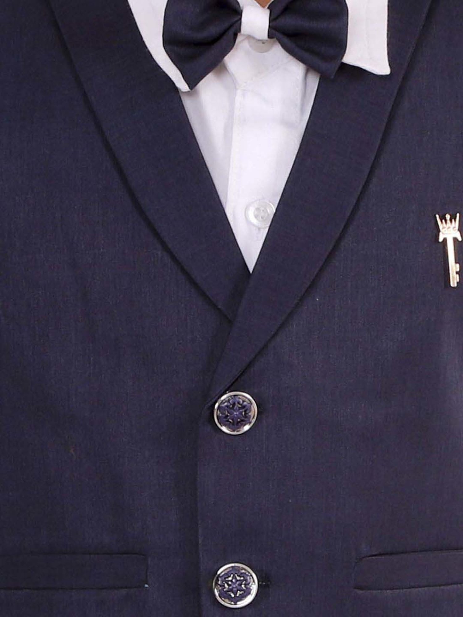 Fourfolds Boys Navy Blue Solid Full Sleeves Clothing Set