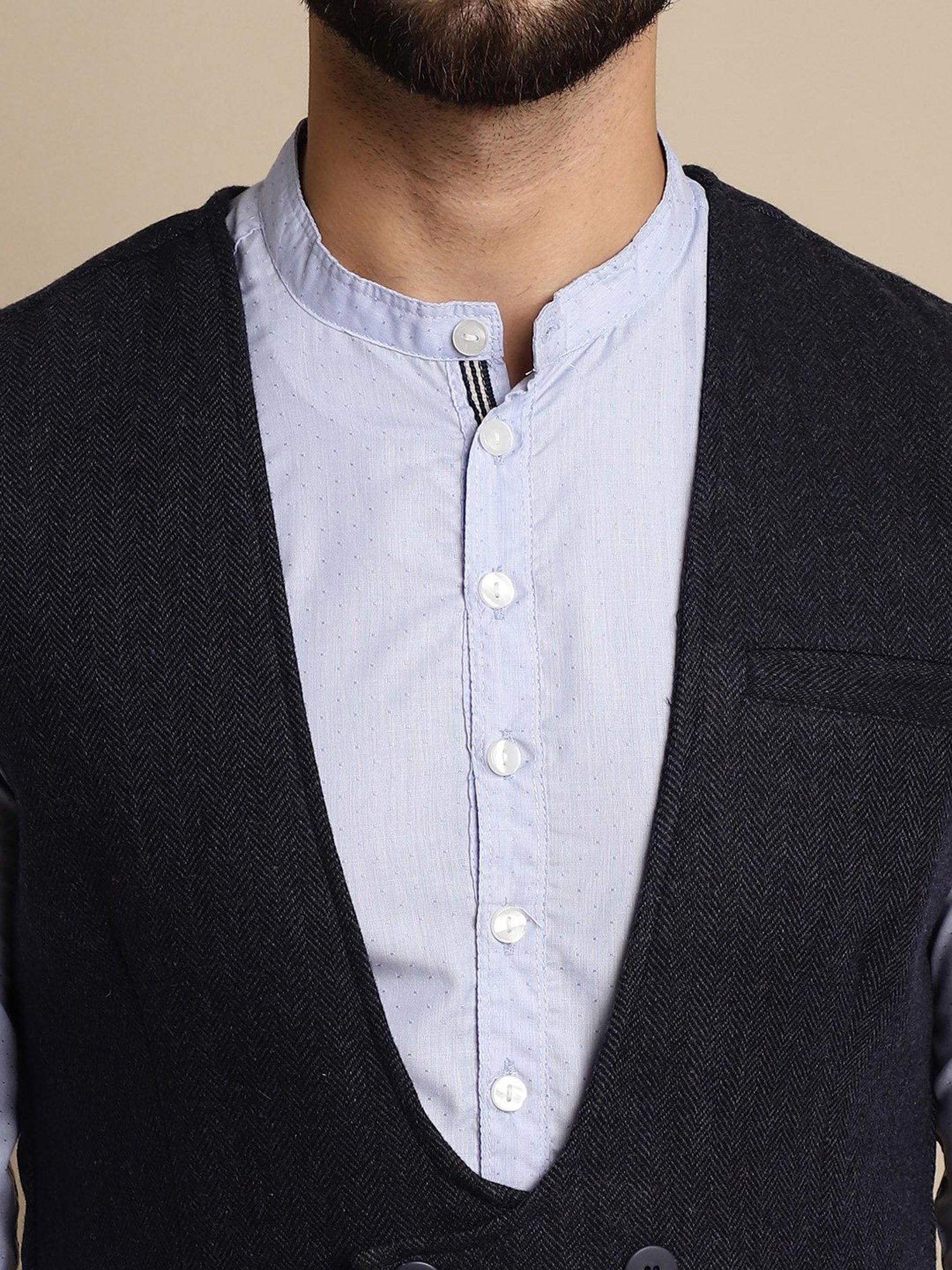 Even Navy Regular Fit Herringbone V Neck Waistcoat