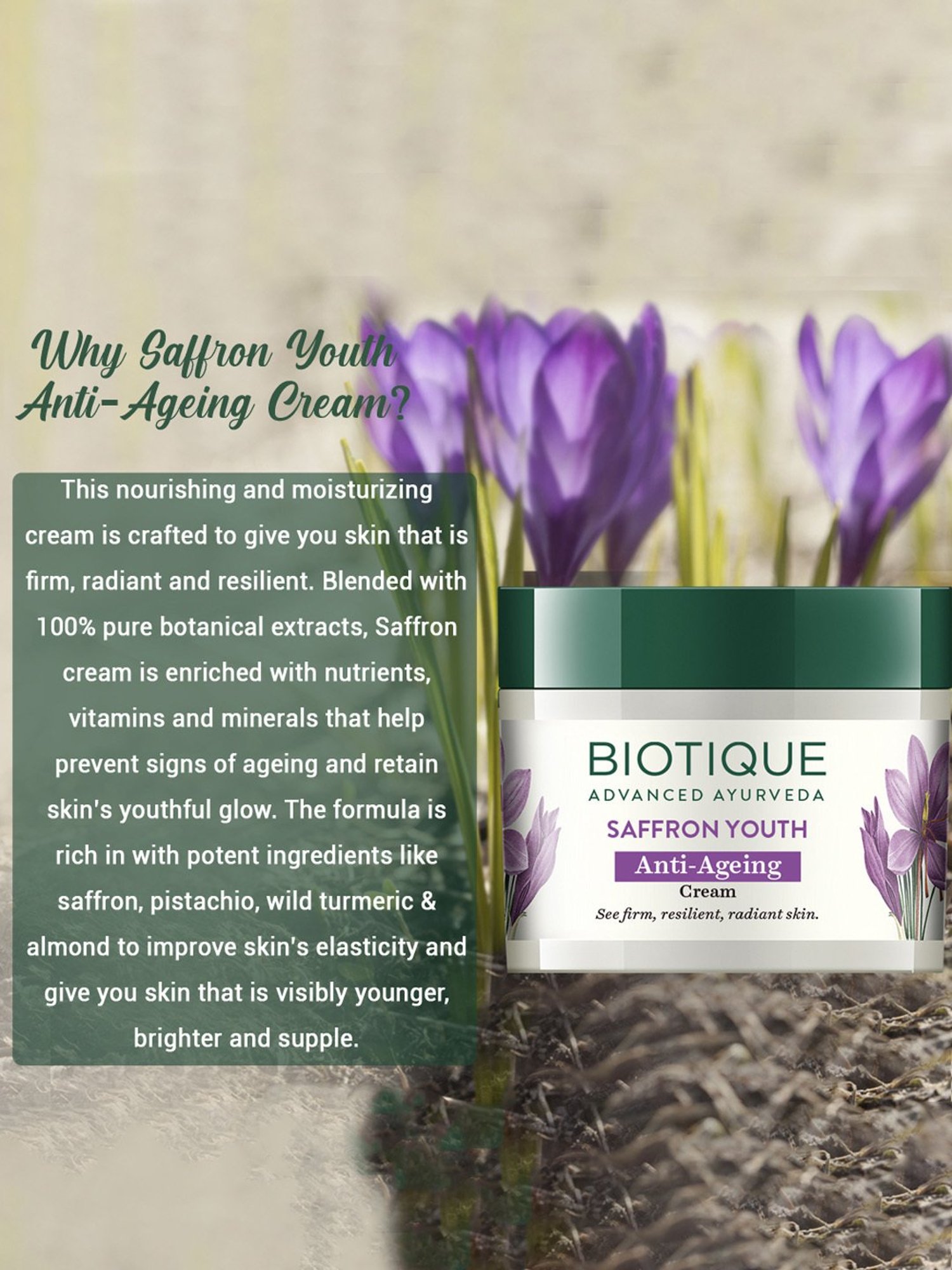 Biotique Saffron Youth Anti-Ageing Cream - 50 gm