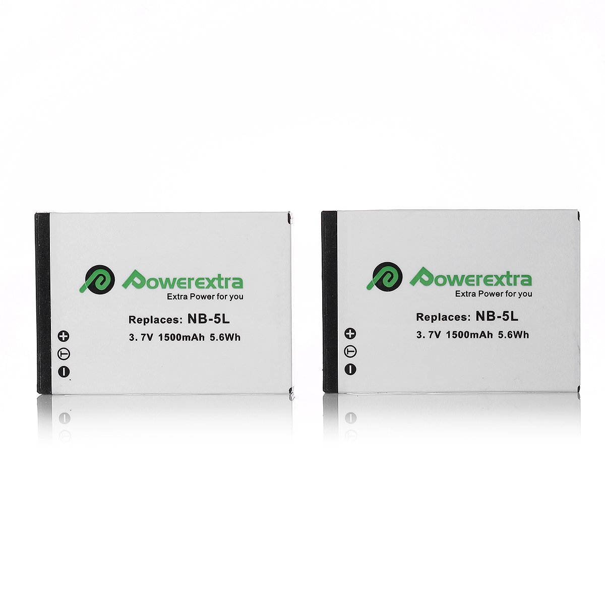 Powerextra 2 Pack Replacement Canon NB-5L Battery 1500mAh for Canon PowerShot S100, S110, SD790IS, SD850IS, SD870IS, SD880IS, SD890IS, SD970IS, SD990IS, SX200IS, SX210IS, SX220IS, SX230HS