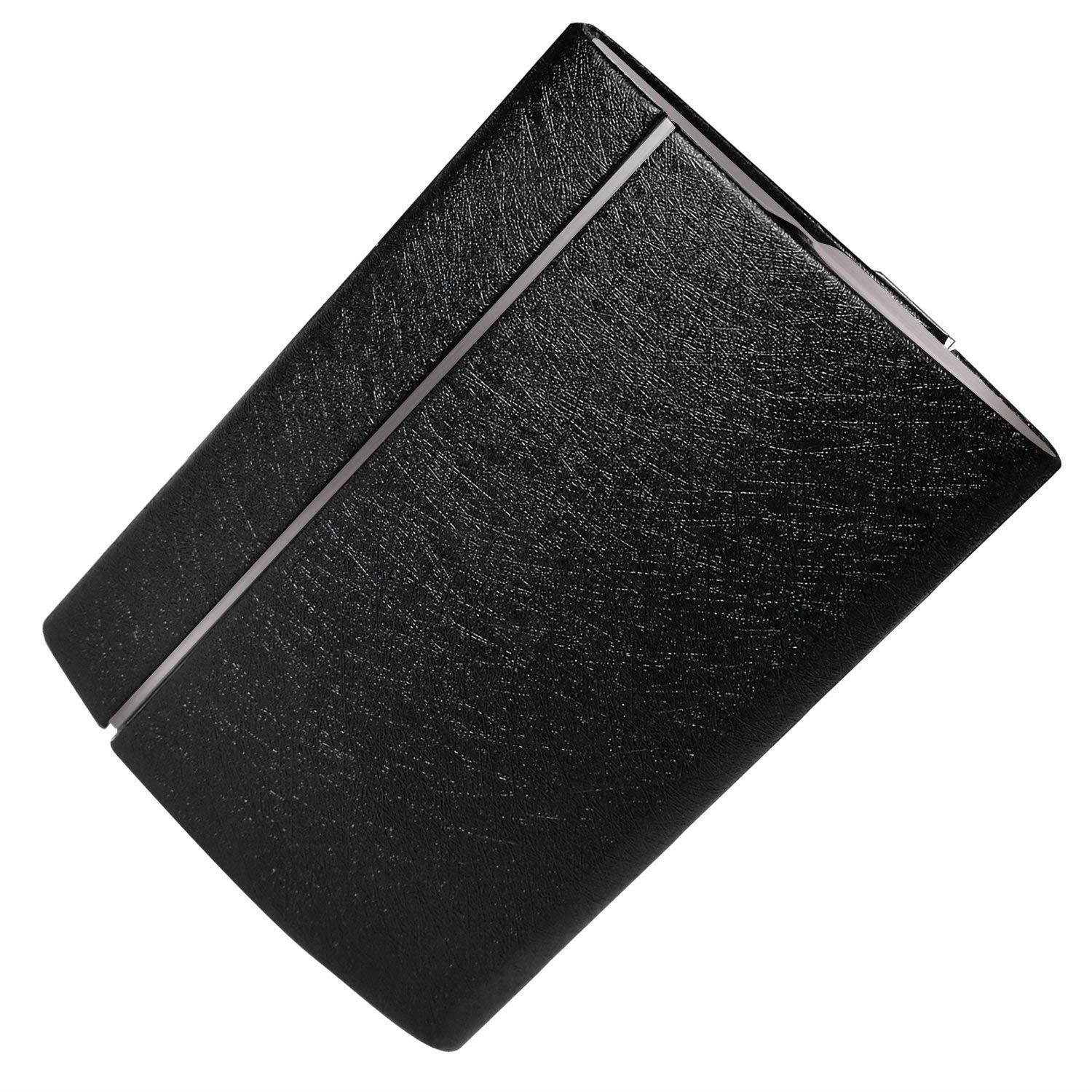 Business Card Holder By Apor - Oracle Grain Leather Business Card Case with Magnetic Shut To Keep Business Cards in Mint Condition - Black