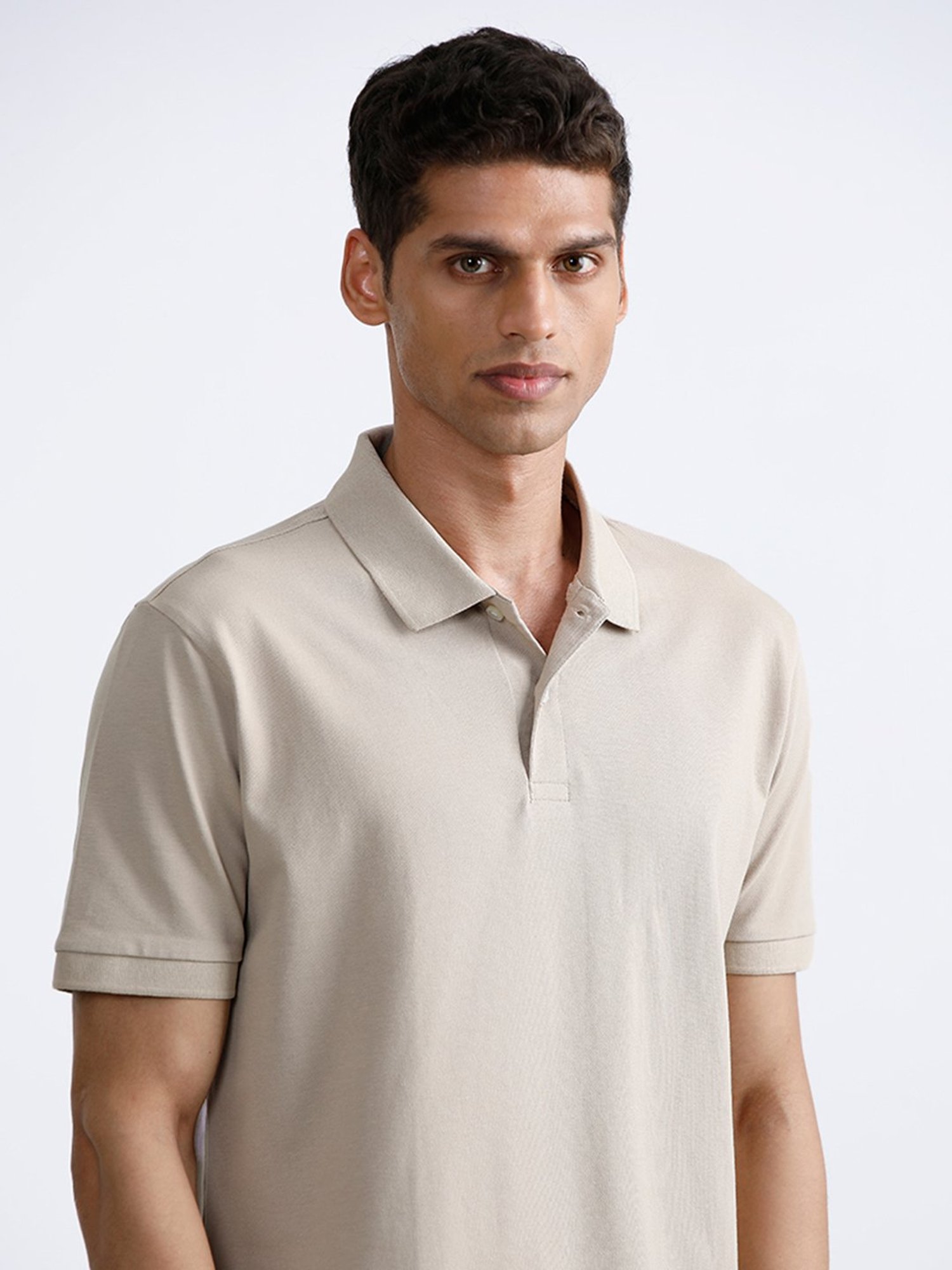 WES Casuals by Westside Beige Polo Neck T-Shirt