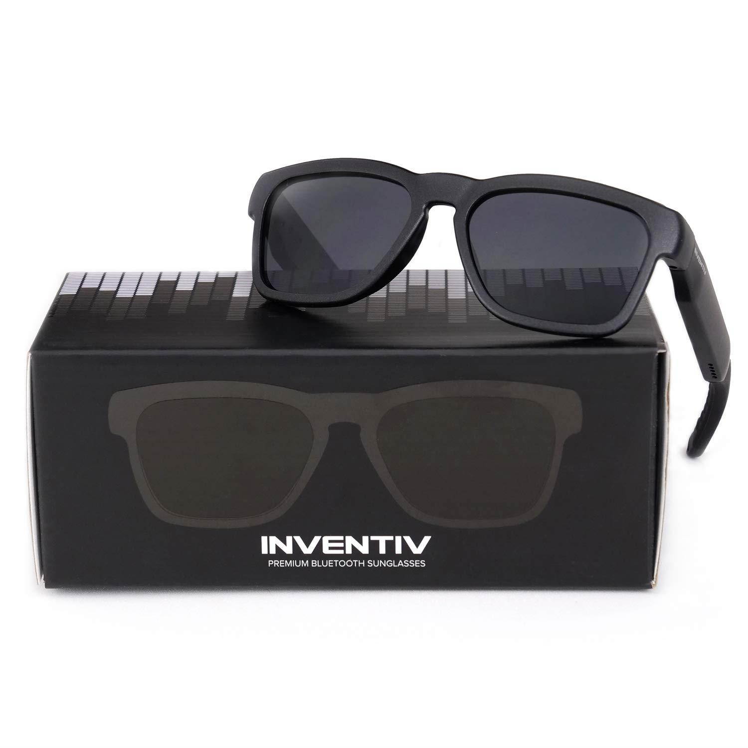 Inventiv Wireless Bluetooth Sunglasses, Open Ear Music & Hands-Free Calling, for Men & Women, Polarized Lenses, Compatible with iPhone/Android (Black/Grey Tint)