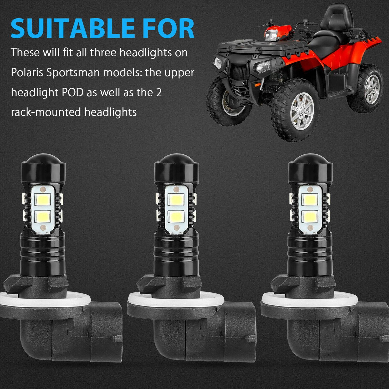 3x 270W 881 LED Headlight Bulbs For Polaris Sportsman 500 550 570 600 700 800 XP
