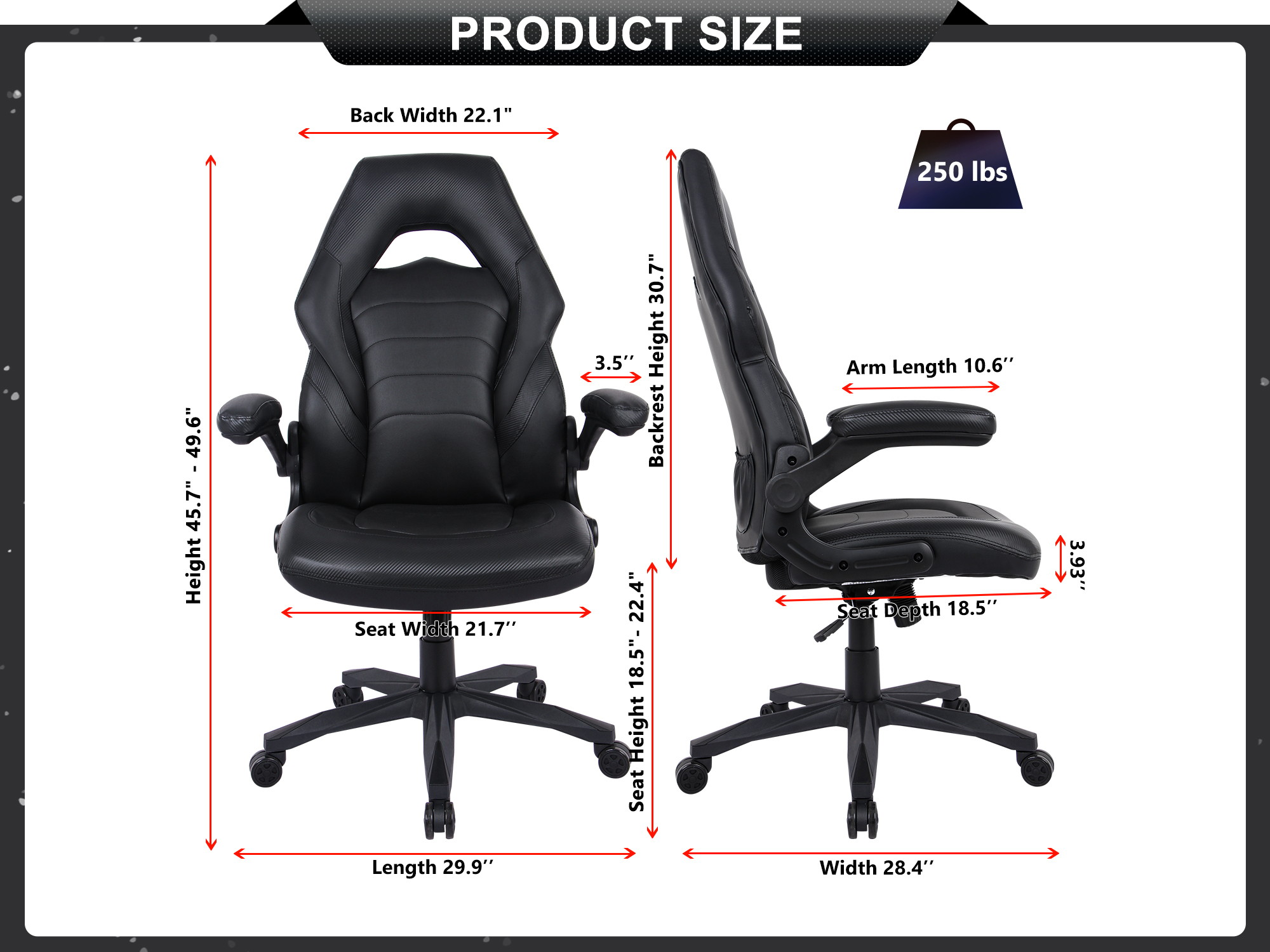 RIMIKING Bonded Leather Racing Ergonomic Gaming Chair Executive Computer Desk Office Chair with Height Adjustable 360&deg;Swivel Flip-up Arms Lumbar Support