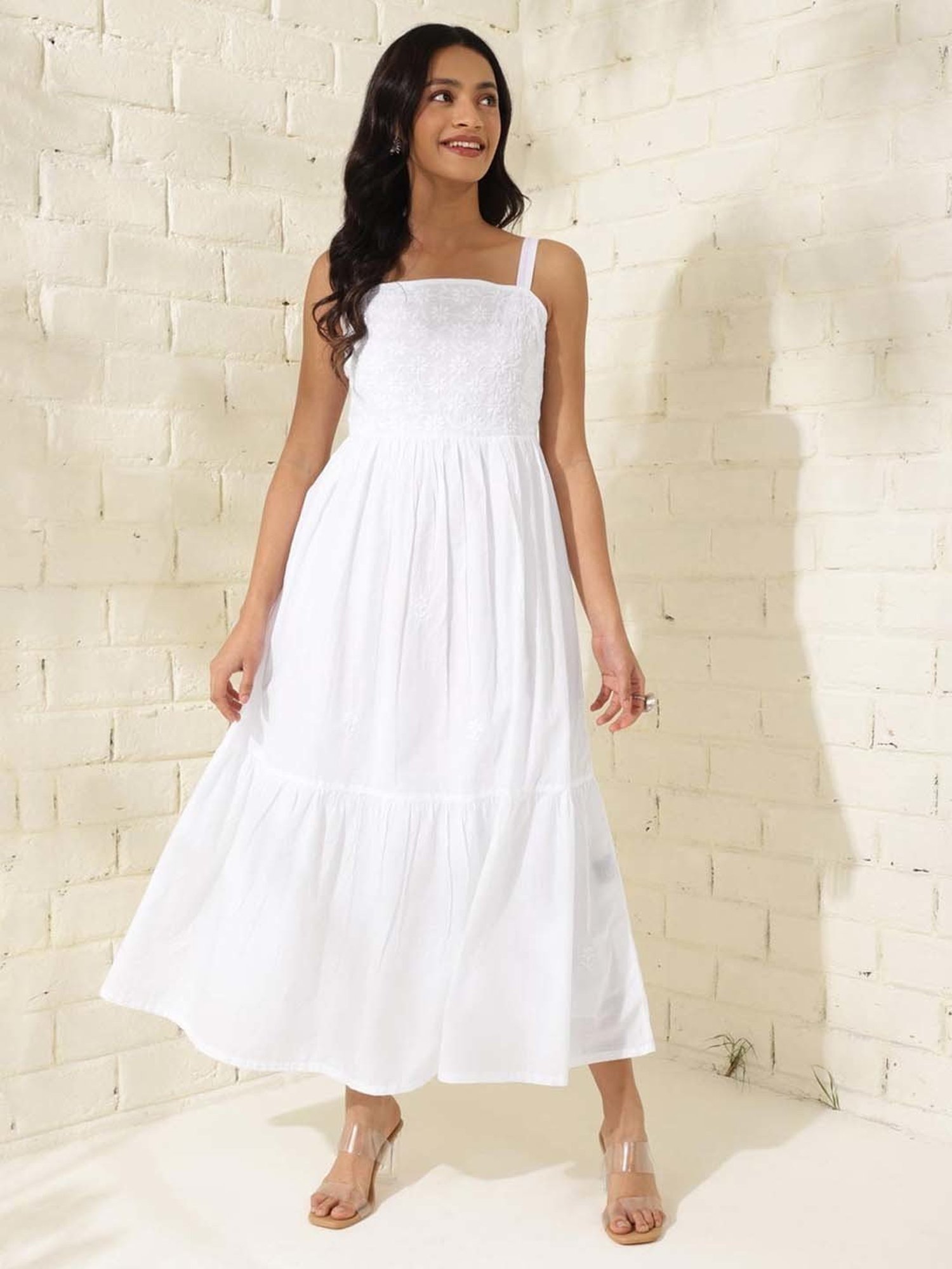 Saffron Threads Black Cotton Floral Print Ethnic Dress