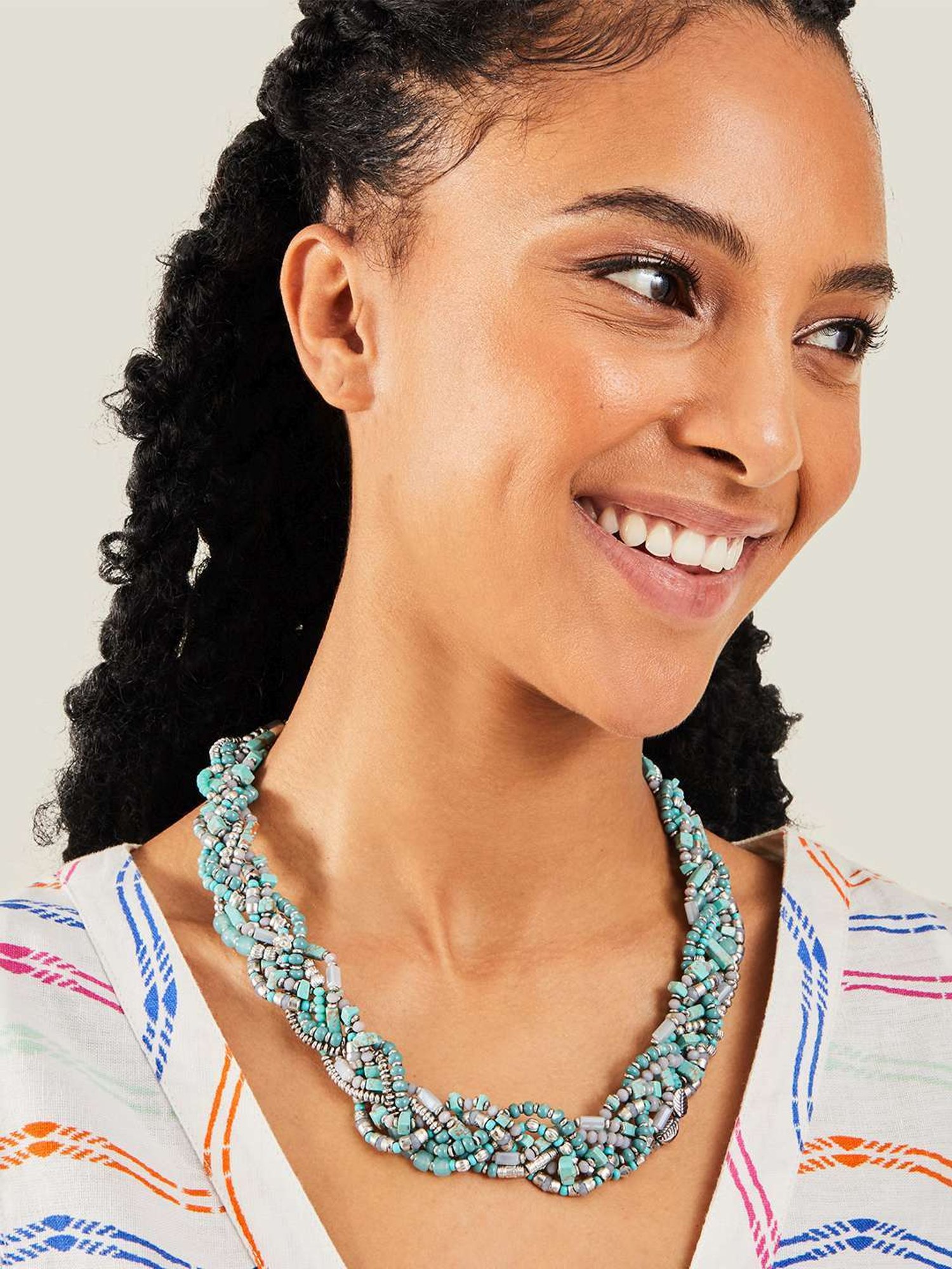 Accessorize London Women's Turquoise Statement Beaded Plait Necklace