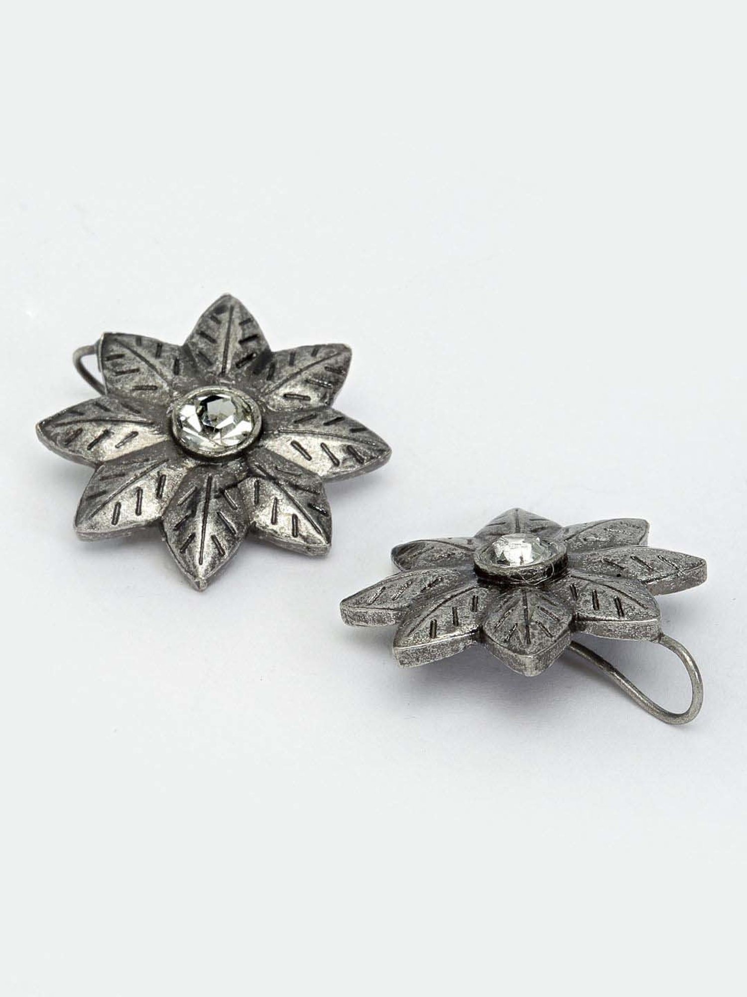 Panash Oxidized Silver-Toned Floral Shaped Drop Earrings
