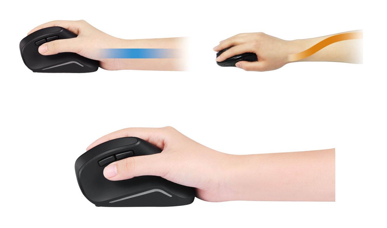 Perixx PERIMICE-804 Ergonomic Bluetooth 3.0 Wireless Vertical Optical Mouse - 6 Buttons, 3 Adjustable (800/1200/1600) DPI - for Windows, Android Tablet and PC - Right Handed - Black -AES 128 bit