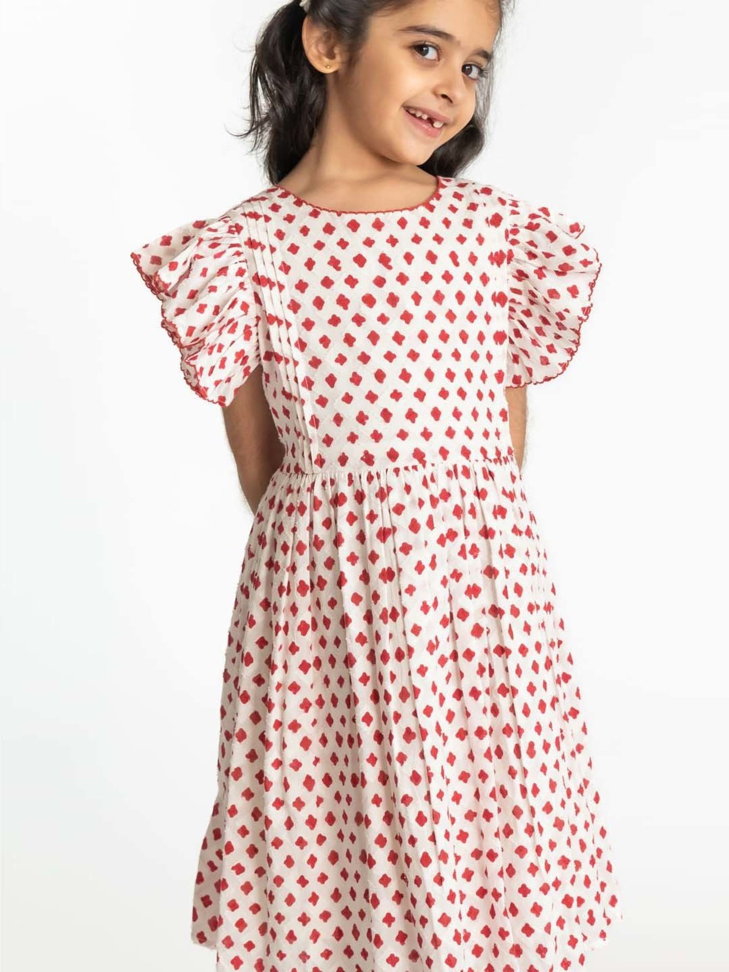 A Little Fable Kids Red & White Cotton Printed Dress