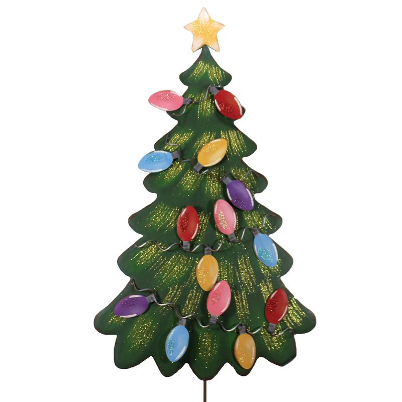 Home & Garden 58.5" Merry And Bright Tree Lights Christmas Round Top Collection  -  Decorative Garden Stakes