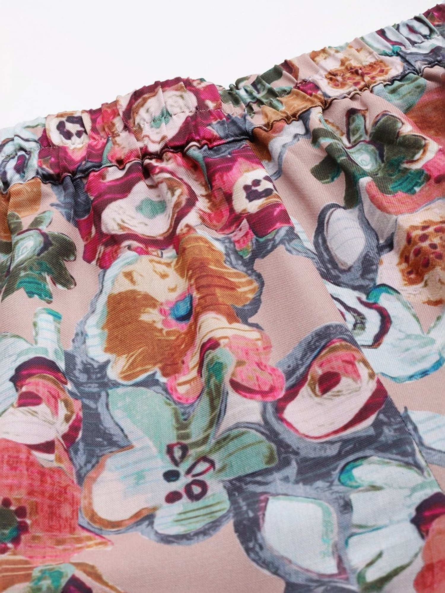 Varanga Beige Floral Print Top Pant Set