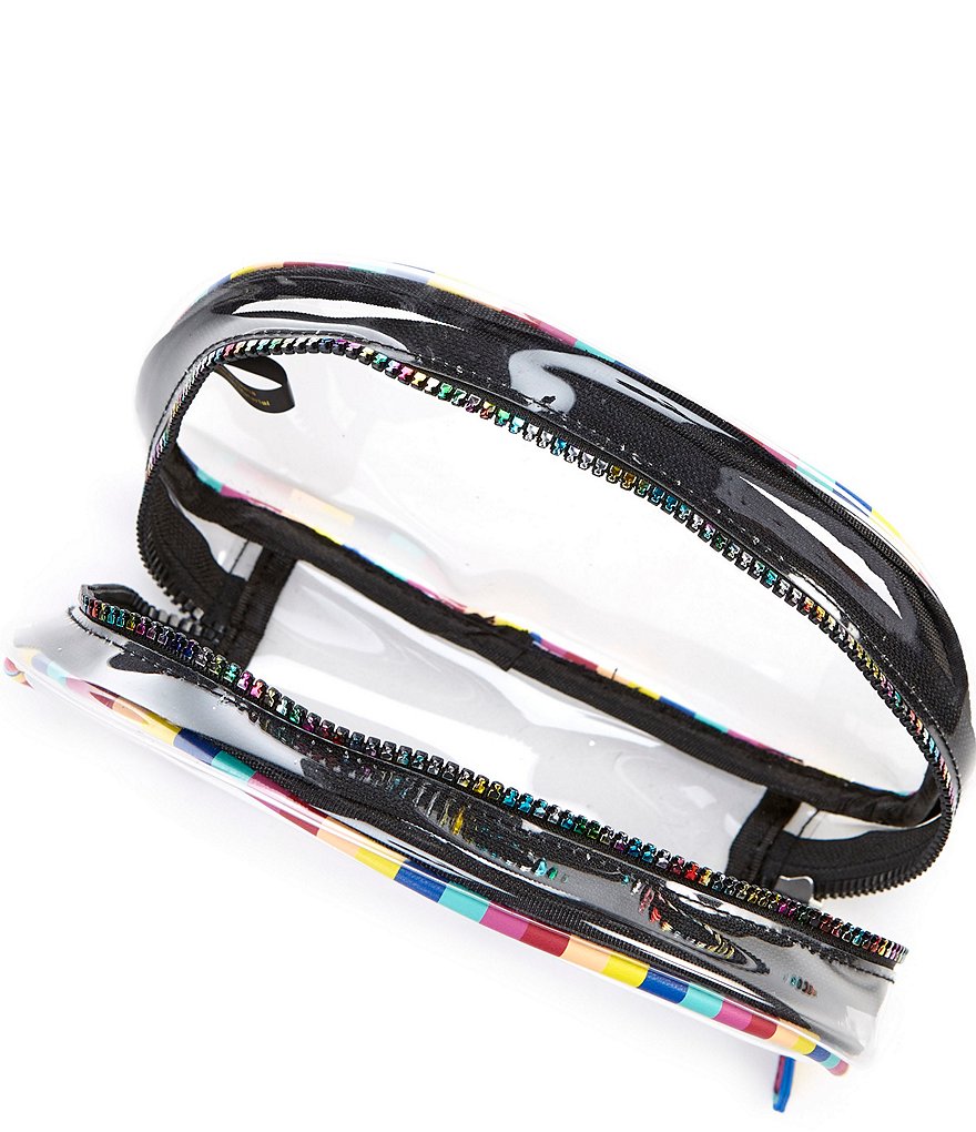Kate Landry Clear Rainbow Stripe Double Cosmetic Pouch Set