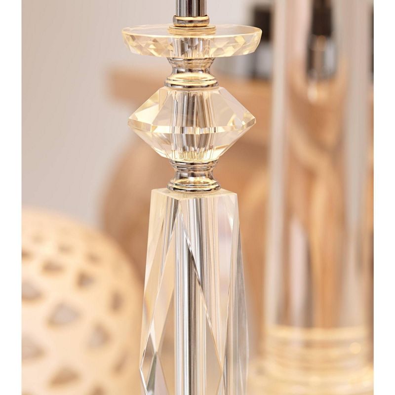 Vienna Full Spectrum Modern Accent Table Lamp Clear Crystal Column White Tapered Drum Shade for Living Room Bedroom Bedside Office