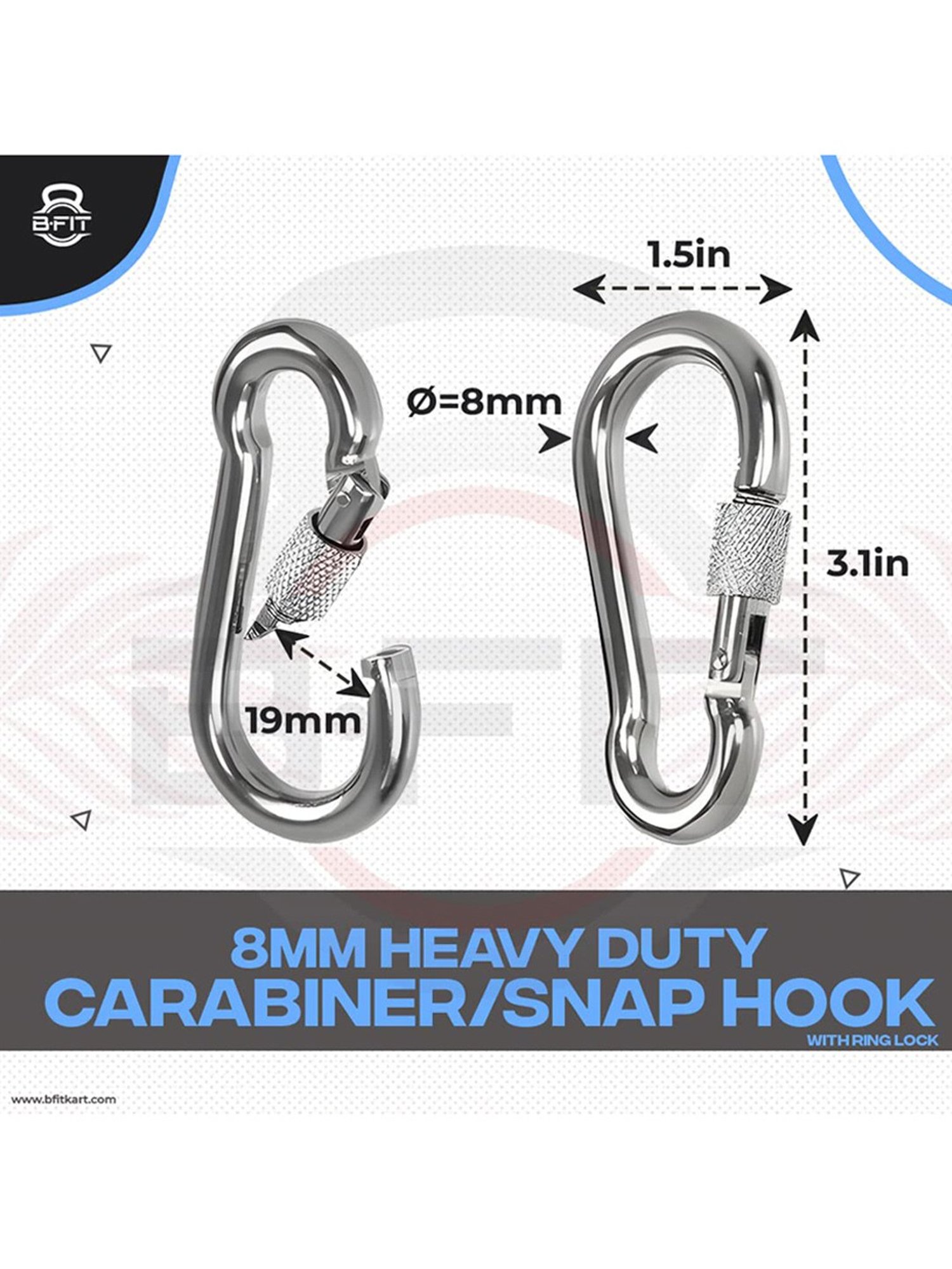 B Fit Spring Hooks with Round Lock and Regular Lock 8 mm 4 Piece (Silver)