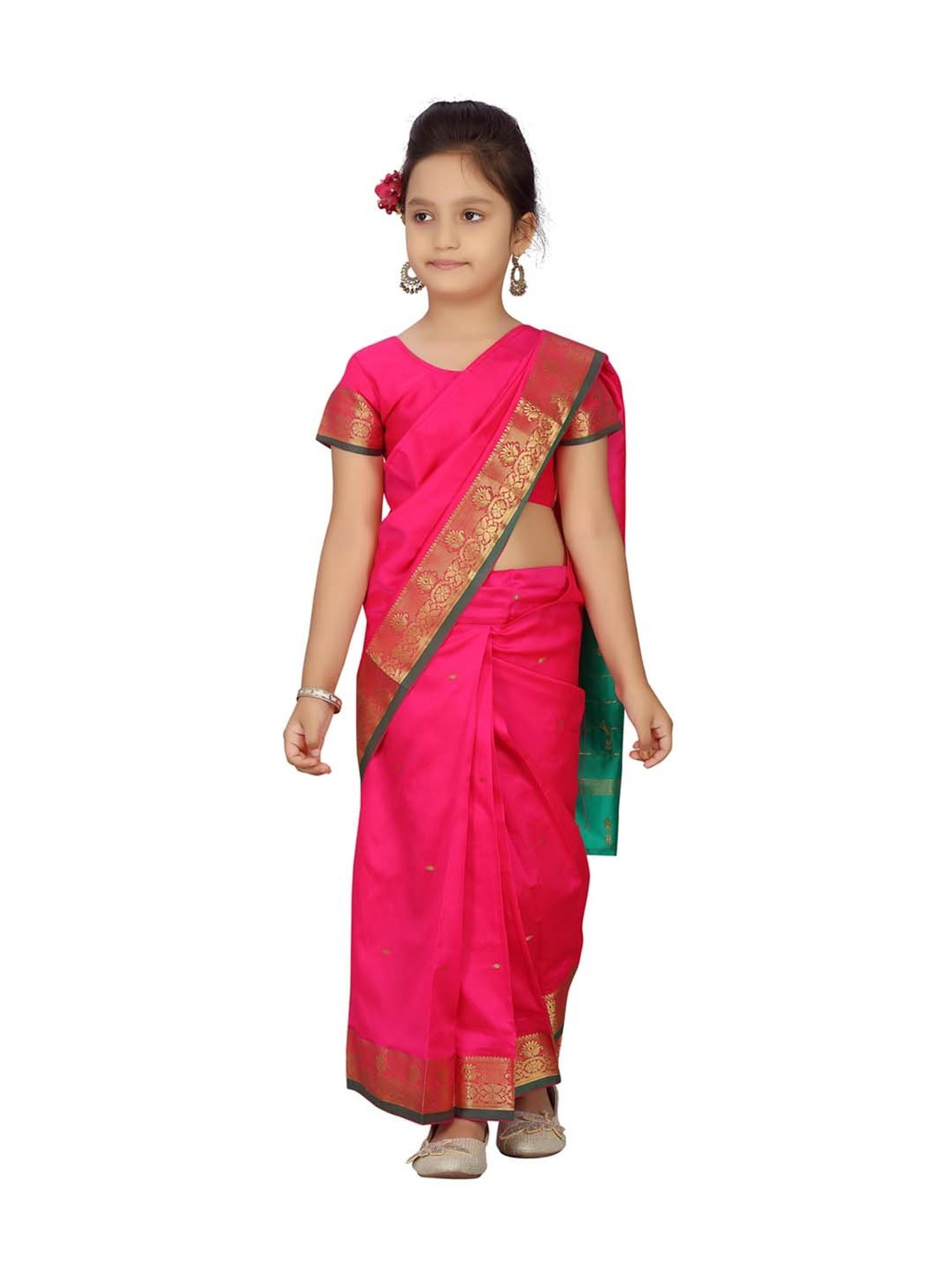 LilPicks Kids Green & White Regular Fit Saree