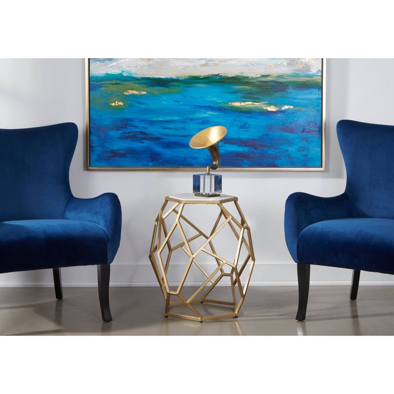 Geometric Hexagonal Accent Table White Marble/Gold Powder - Treasure Trove Accents