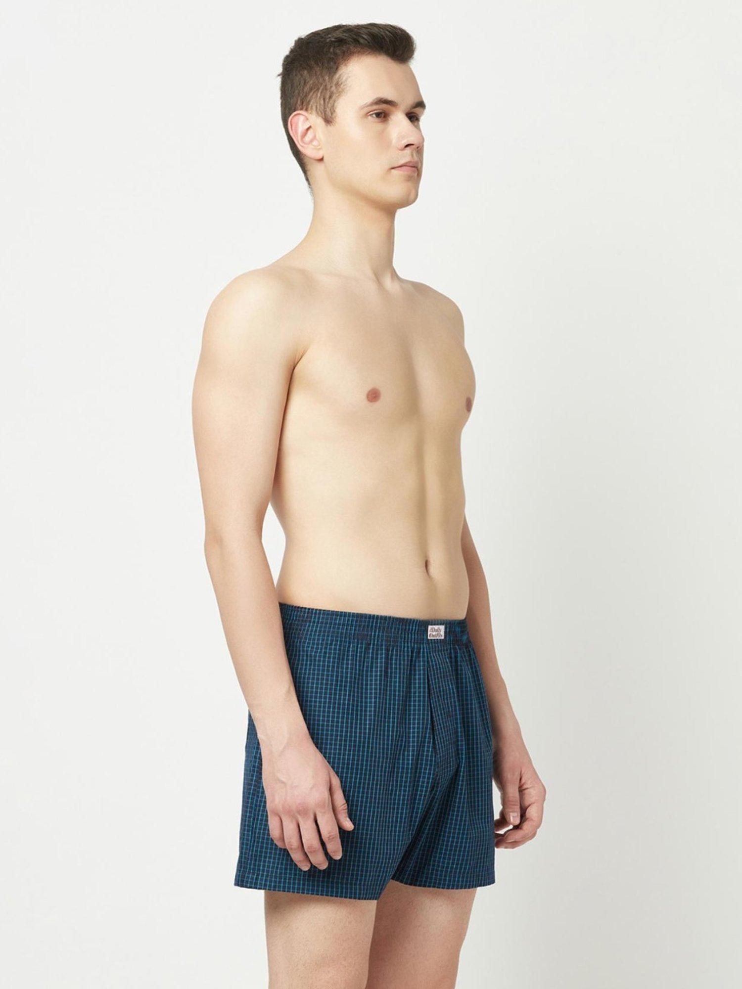 The Daily Outfits Navy Cotton Regular Fit Checks Boxers