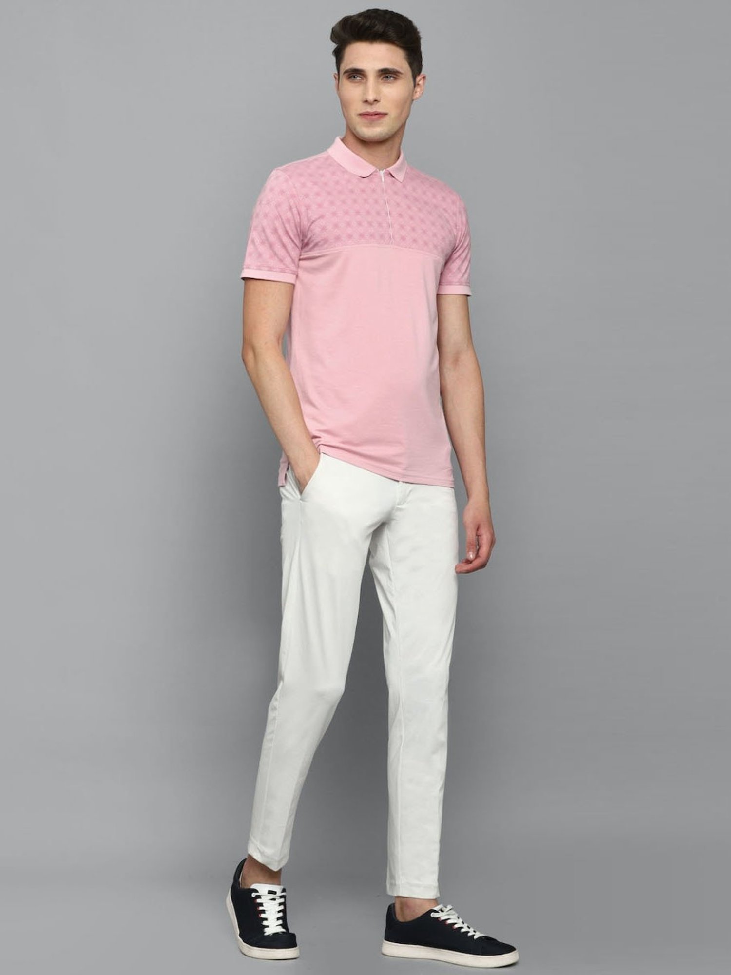 Louis Philippe Sport Pink Cotton Slim Fit Printed Polo T-Shirt