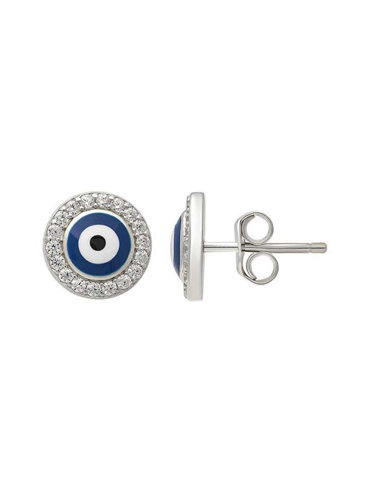 Silberry 925 Sterling Silver Blue Evil Eye Stud Earrings for Women