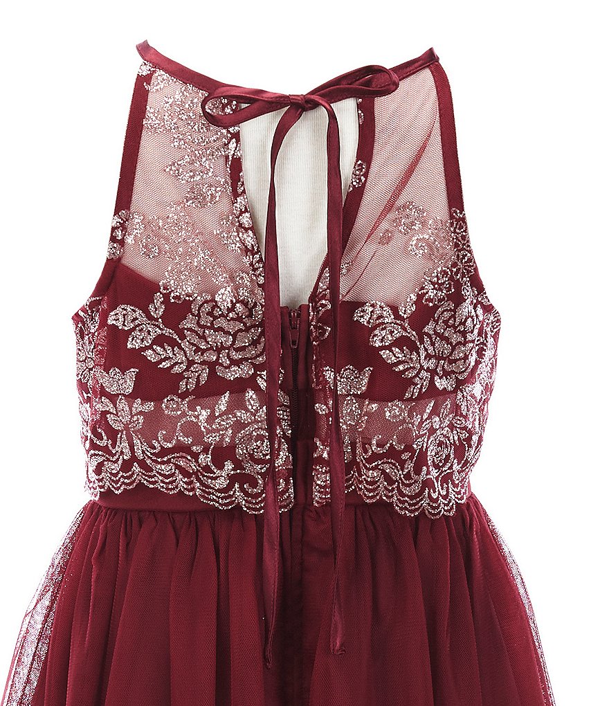 Honey and Rosie Big Girls 7-16 Sleeveless Ruffled Neck Scuba Skater Dress