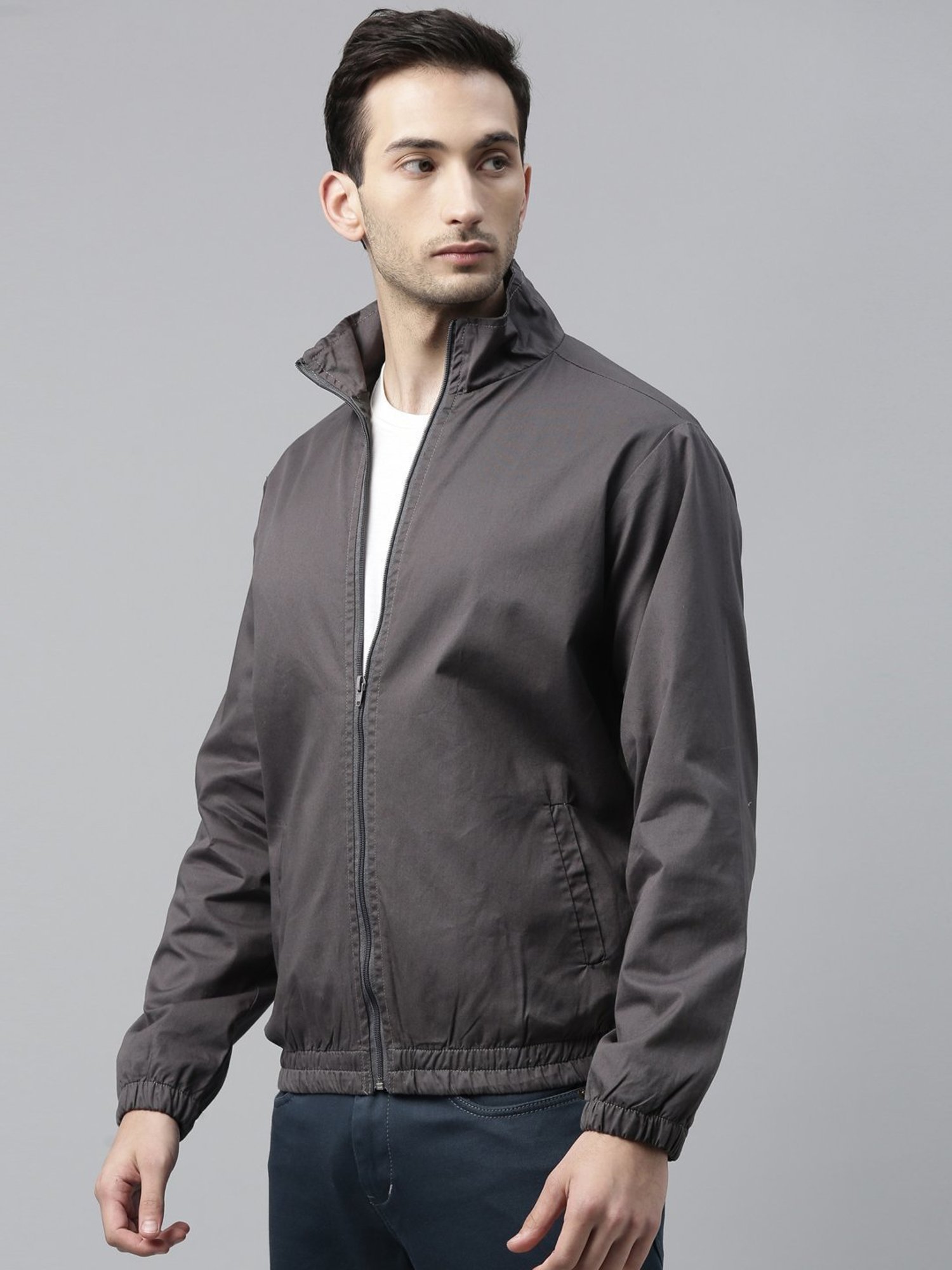 CINOCCI Grey Cotton Slim Fit Jacket